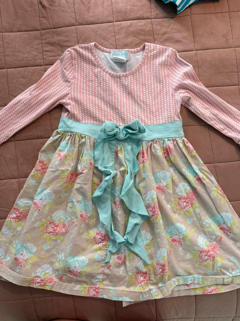 Toddler Pink & Aqua Floral Long-Sleeve Dress